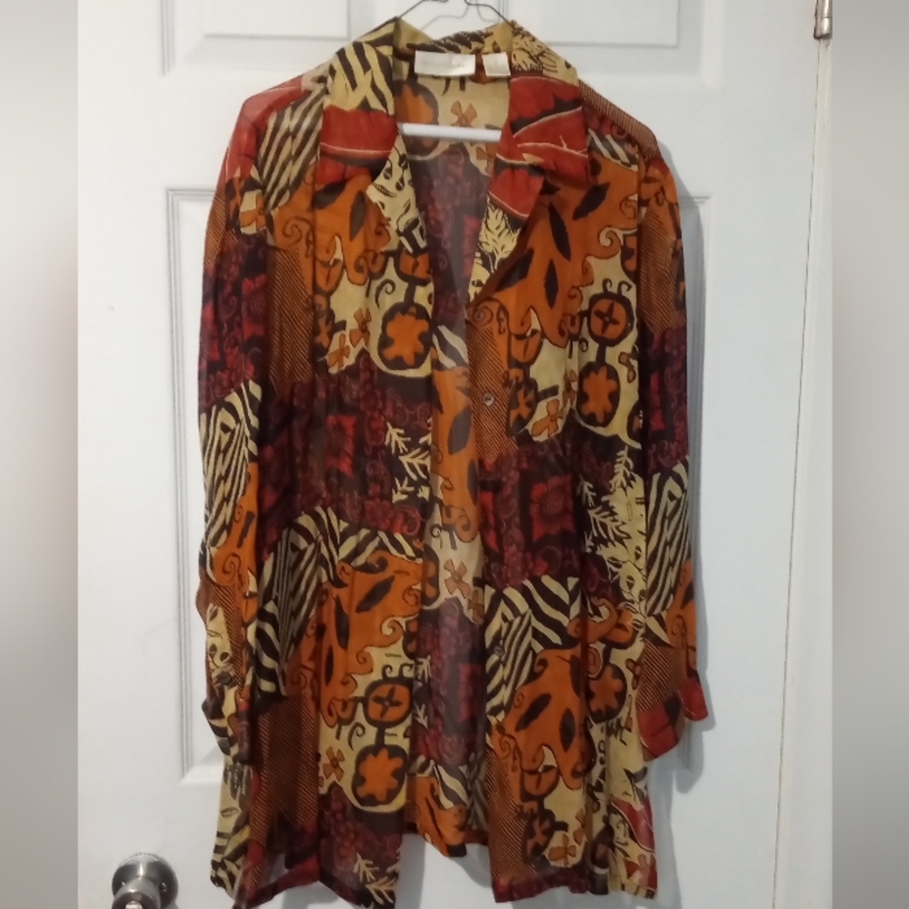 Dana Buchman Multicolor Patterned Button Up Blouse - image 1